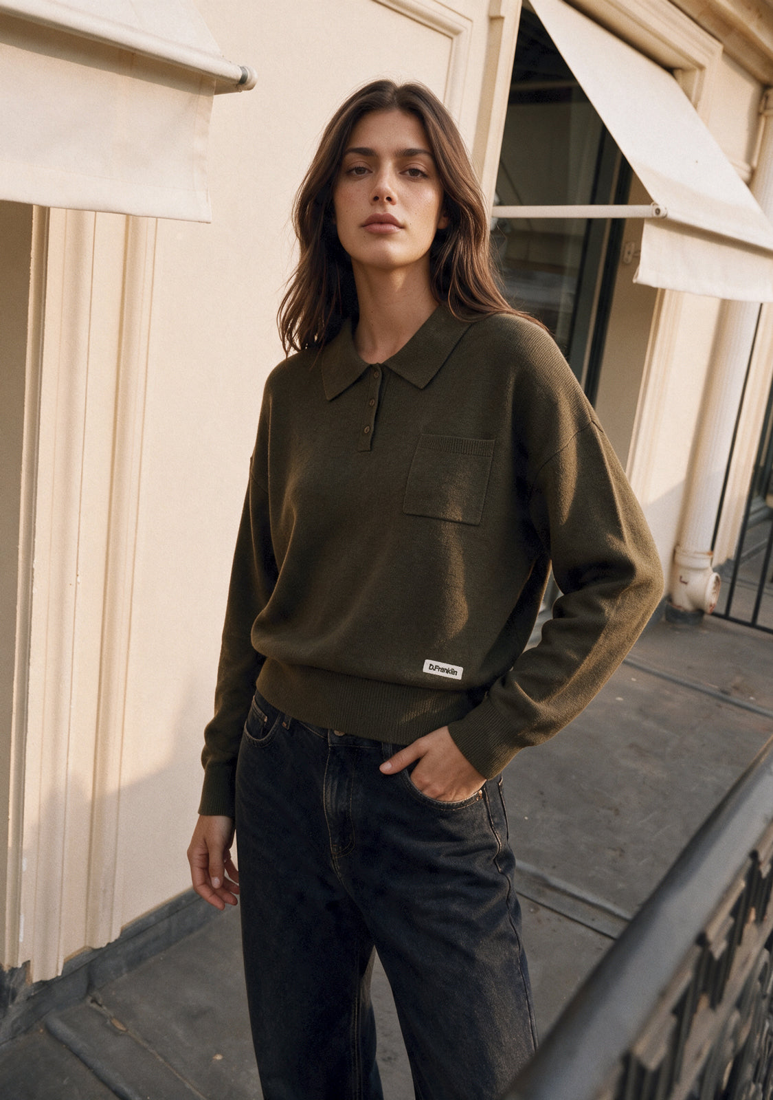 Army Green Relaxed Knit Polo Sweater