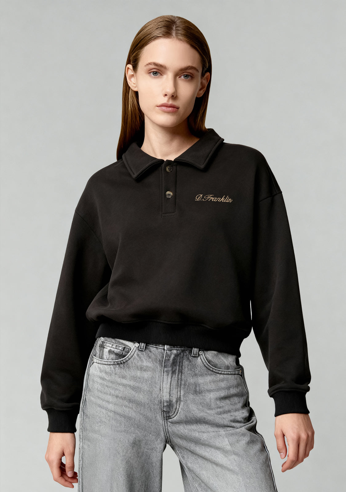 Cropped Polo Sweatshirt Anthracite