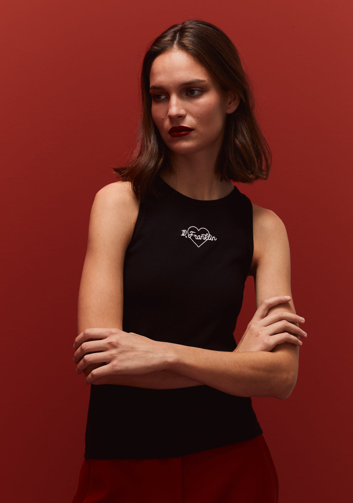 Rib Tank Top Heart Black