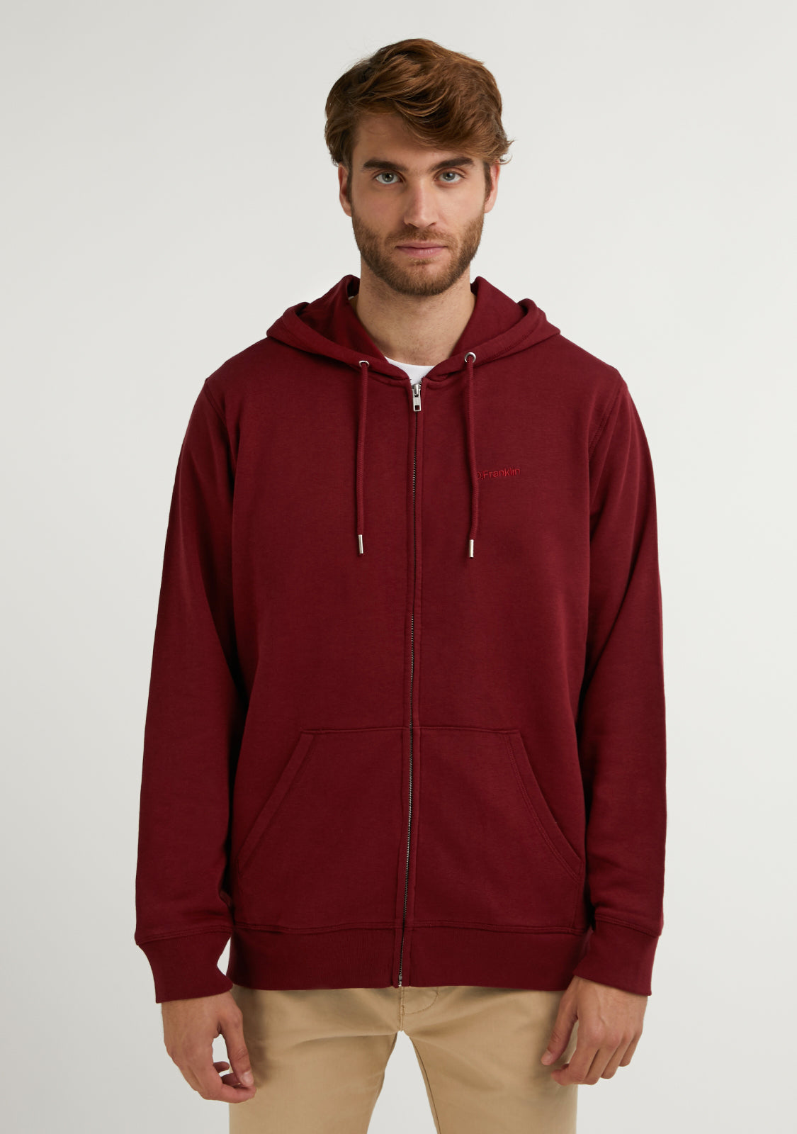 Embroidery  Logo Zip Hoodie Burgundy